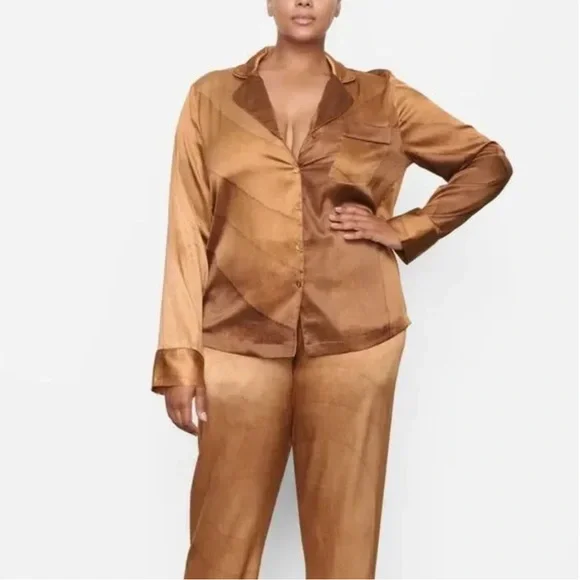 Skims Silk Nude Print Button Front Pajama Top NWT 2X - Picture 1 of 7
